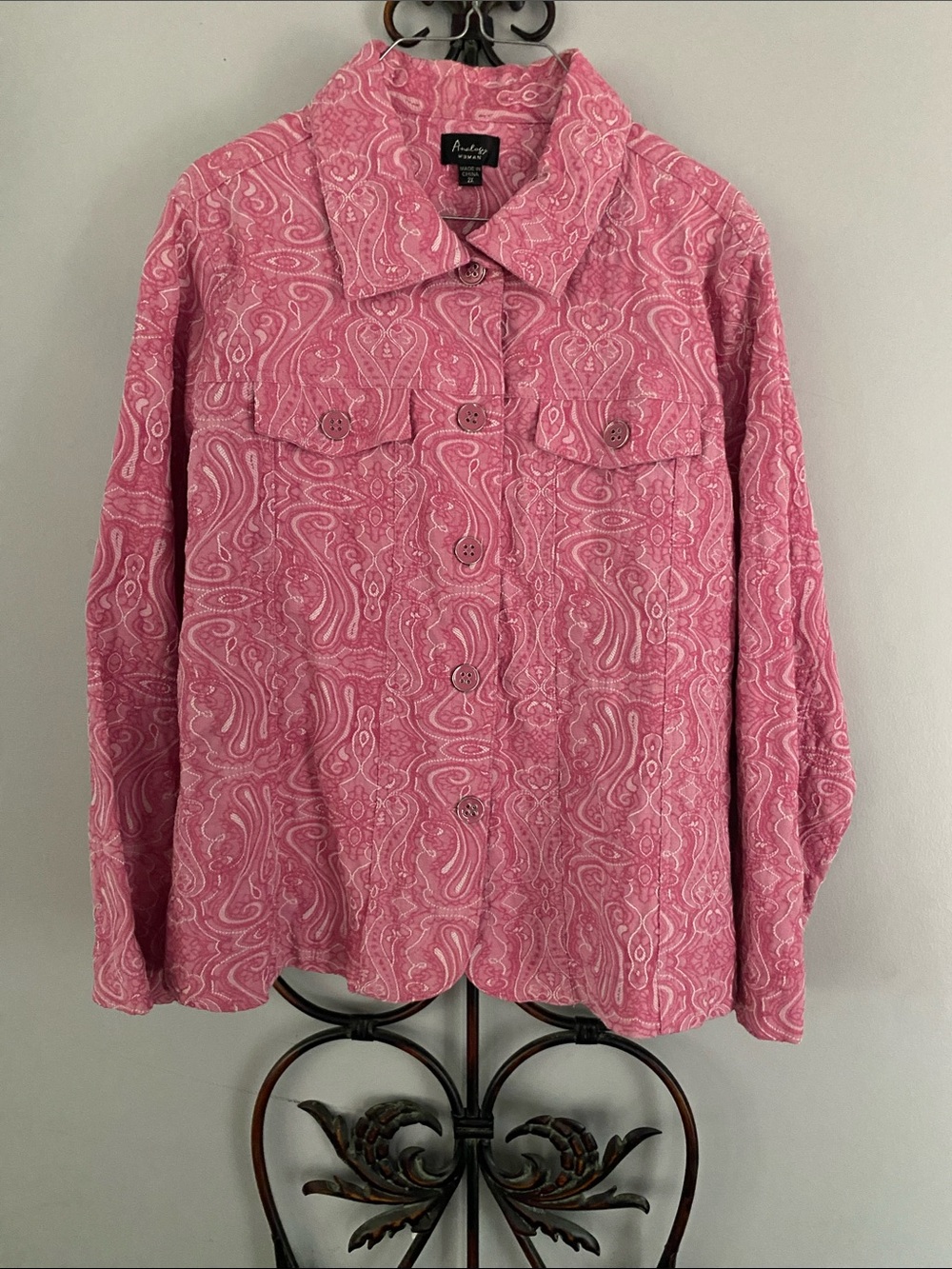 Analogy Pink Paisley Button-Front Jacket